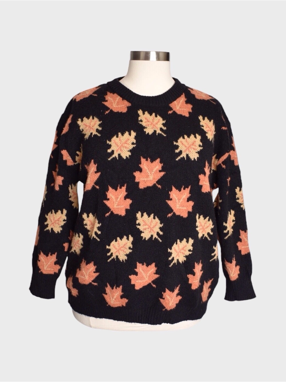 SHEIN Fall Leaf Print Crew Neck Sweater